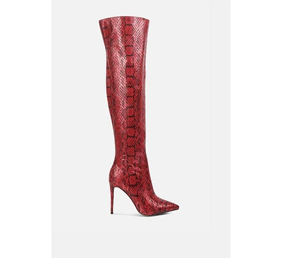 Women's Catalina Snake Print Stiletto Knee Boots