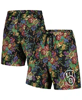 Men's Pleasures Black Milwaukee Brewers Floral Shorts