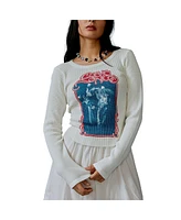 Women's Daydreamer White Stevie Nicks Bella Donna Raw Thermal Long Sleeve T-shirt