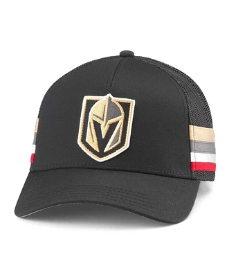 Men's American Needle Black Vegas Golden Knights HotFoot Stripes Trucker Adjustable Hat