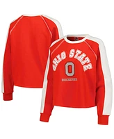 Women's Gameday Couture Scarlet Ohio State Buckeyes Blindside Raglan Cropped Pullover Sweatshirt