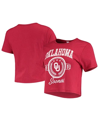 Women's ZooZatz Crimson Distressed Oklahoma Sooners Core Laurels Cropped T-shirt