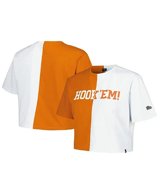 Women's Hype and Vice Texas Orange, White Longhorns Color Block Brandy Cropped T-shirt