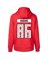 Men's LevelWear Jack Hughes Red New Jersey Devils Podium Name and Number Pullover Hoodie