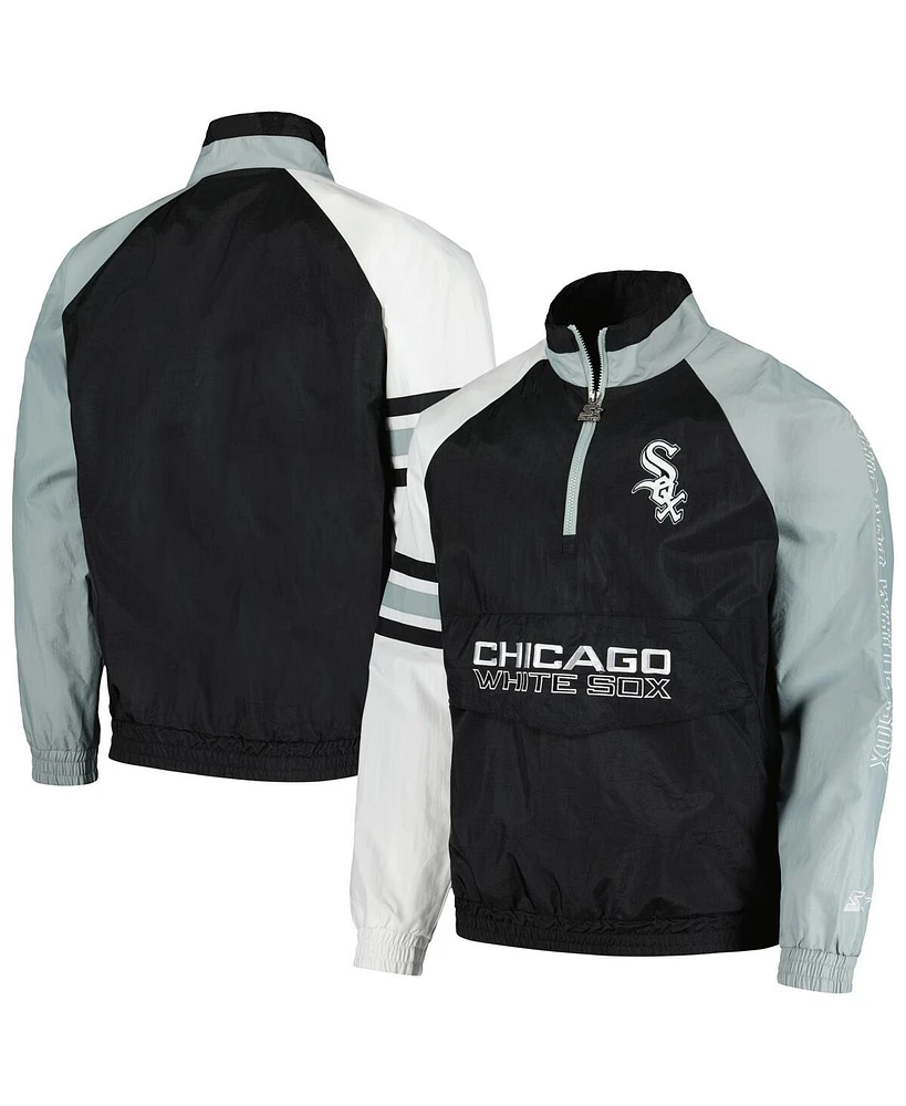 Men's Starter Black, White Chicago Sox Elite Raglan Half-Zip Jacket