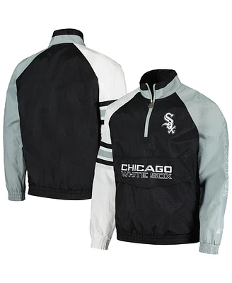 Men's Starter Black, White Chicago Sox Elite Raglan Half-Zip Jacket