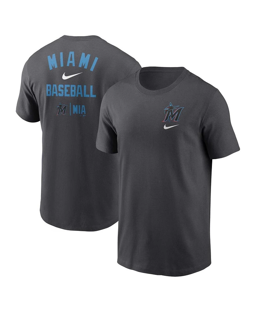 Men's Nike Charcoal Miami Marlins Logo Sketch Bar T-shirt