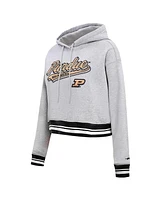 Women's Pro Standard Heather Gray Purdue Boilermakers Script Tail Fleece Cropped Pullover Hoodie