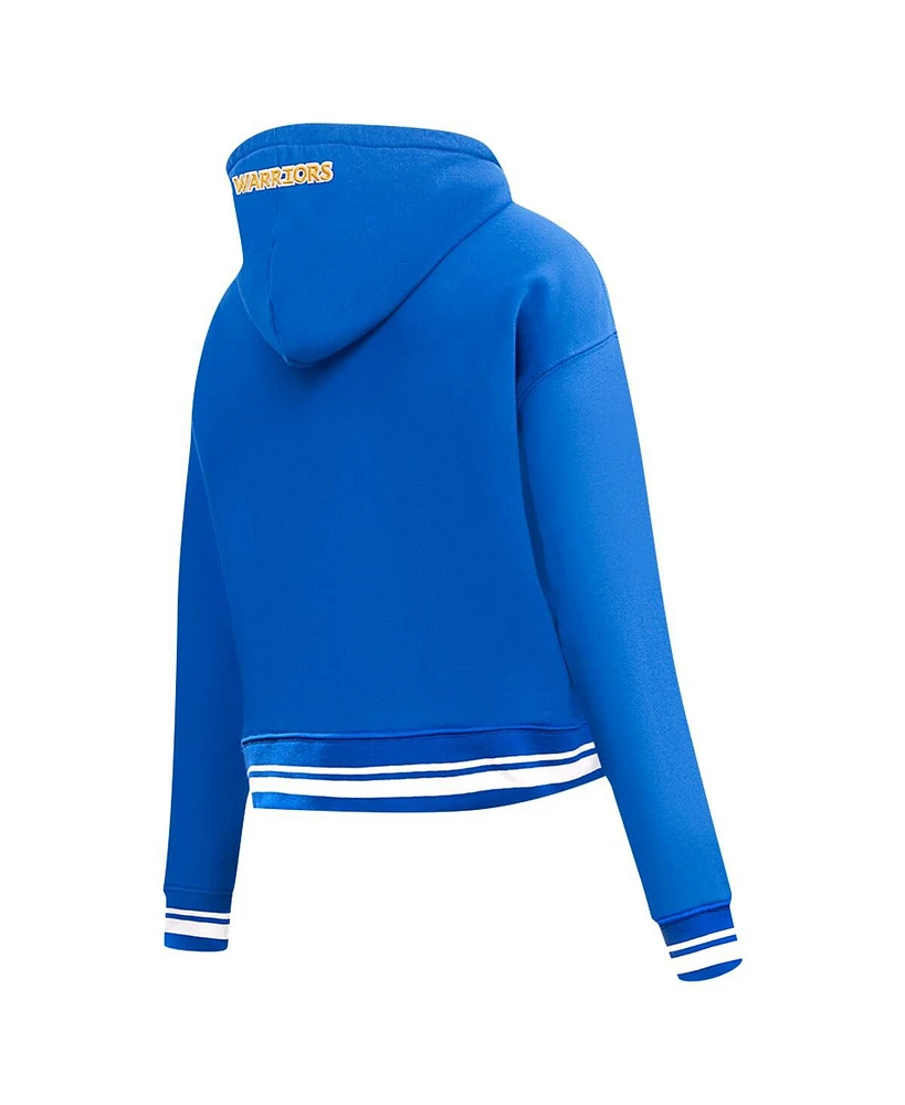 Women's Pro Standard Royal Golden State Warriors Script Tail Cropped Pullover Hoodie