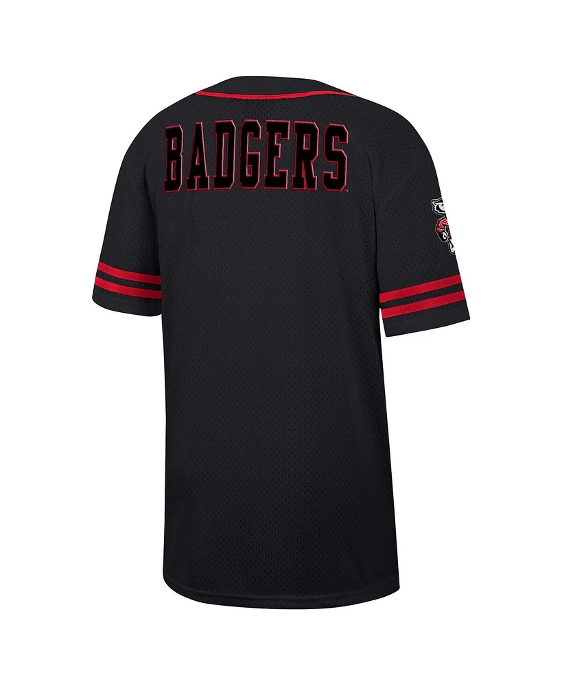 Men's Colosseum Black Wisconsin Badgers Free Spirited Mesh Button-Up Baseball Jersey