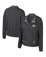 Women's Colosseum Heather Charcoal Iowa Hawkeyes Oht Military-Inspired Appreciation Payback Henley Thermal Sweatshirt