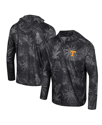 Men's Colosseum Black Tennessee Volunteers Palms Printed Lightweight Quarter-Zip Hooded Top