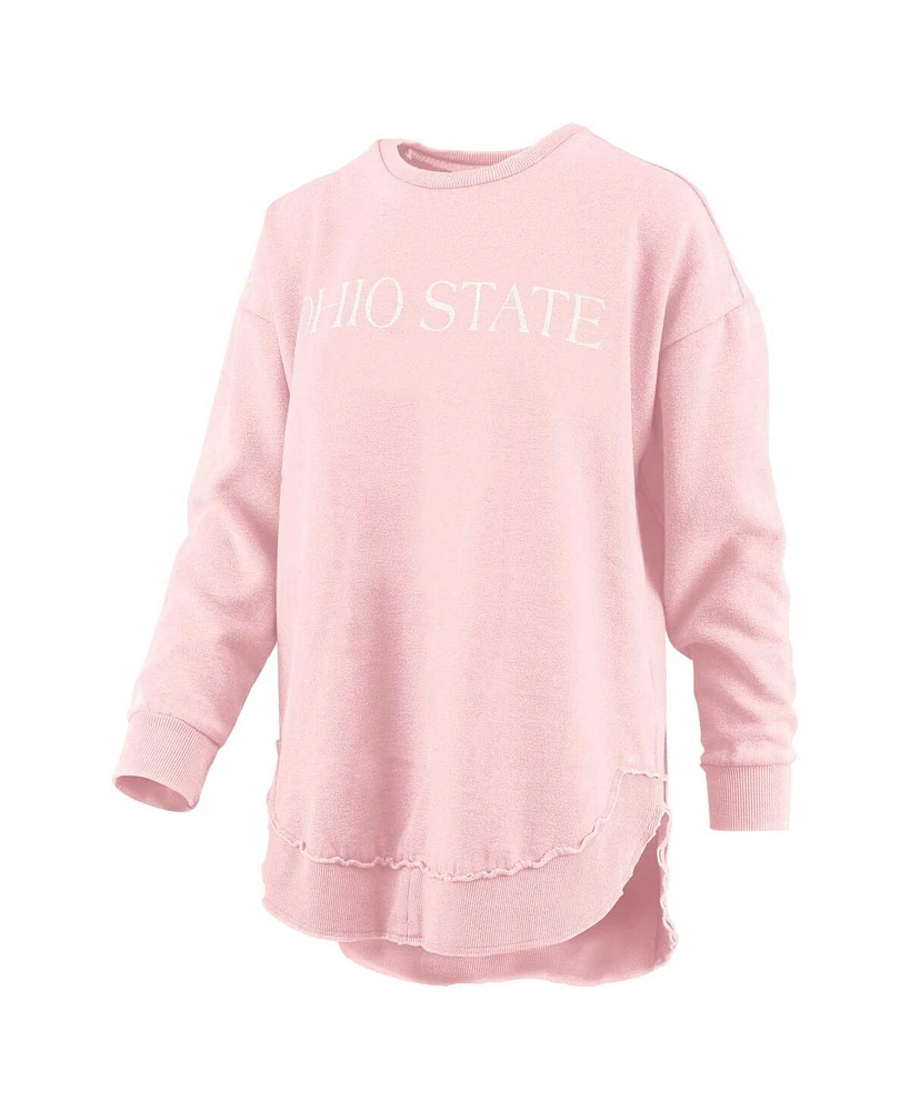 Women's Pressbox Pink Distressed Ohio State Buckeyes Seaside Springtime Vintage-Like Poncho Pullover Sweatshirt