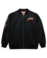 Men's Mitchell & Ness Black Distressed Phoenix Suns Hardwood Classics Vintage-Like Logo Full-Zip Bomber Jacket