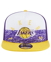 Men's New Era Purple Los Angeles Lakers Arch A-Frame Trucker 9FIFTY Snapback Hat