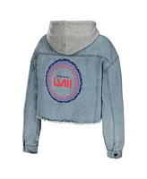 Women's Wear by Erin Andrews Denim Super Bowl Lviii Cropped Hoodie Full-Snap Jacket