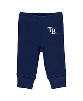 Baby Boys and Girls Wear by Erin Andrews Gray, White, Navy Tampa Bay Rays Three-Piece Turn Me Around Bodysuits and Pants Set