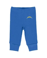 Baby Boys and Girls Wear by Erin Andrews Gray, Powder Blue, White Los Angeles Chargers Three-Piece Turn Me Around Bodysuits Pant Set