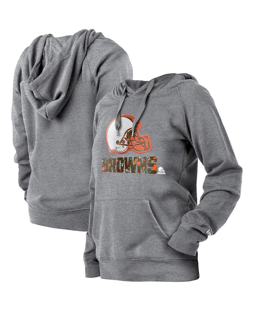 Women's New Era Gray Cleveland Browns Floral Raglan Pullover Hoodie