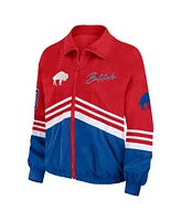 Women's Wear by Erin Andrews Red Distressed Buffalo Bills Vintage-Like Throwback Windbreaker Full-Zip Jacket