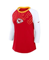 Women's Nike Red, White Kansas City Chiefs Knockout Arch Raglan Tri-Blend 3/4-Sleeve T-shirt