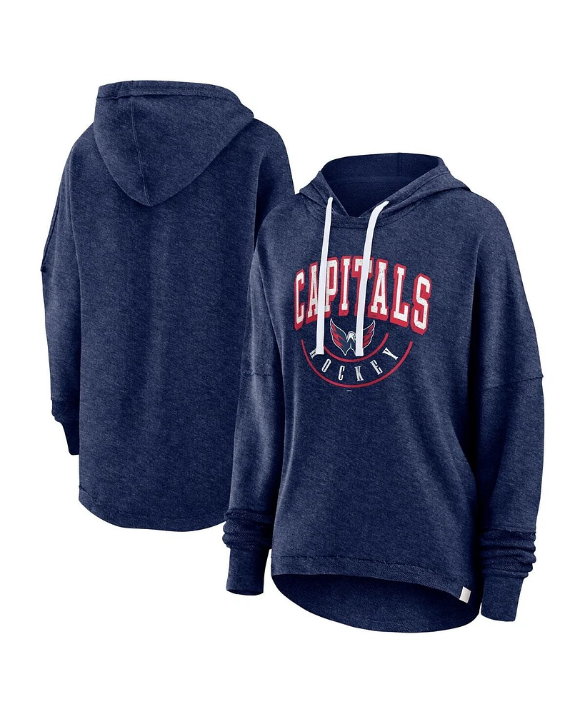 Women's Fanatics Heather Navy Distressed Washington Capitals Lux Lounge Helmet Arch Pullover Hoodie