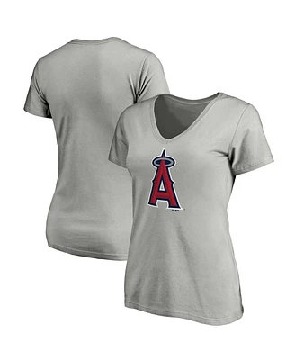 Women's Fanatics Heathered Gray Los Angeles Angels Core Official Logo V-Neck T-shirt