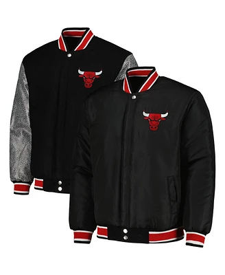 Men's Jh Design Black Chicago Bulls Reversible Melton Full-Snap Jacket