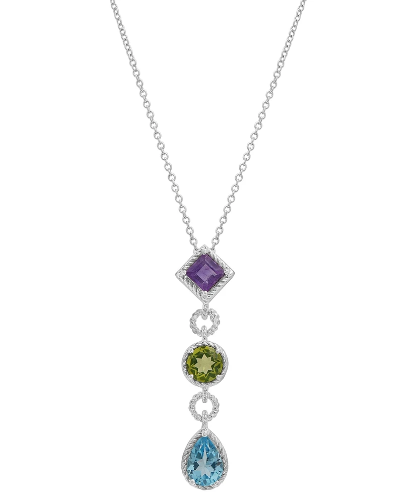 Multi-Gemstone (1 ct. t.w.) 18" Lariat Necklace in Sterling Silver