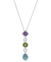 Multi-Gemstone (1 ct. t.w.) 18" Lariat Necklace in Sterling Silver