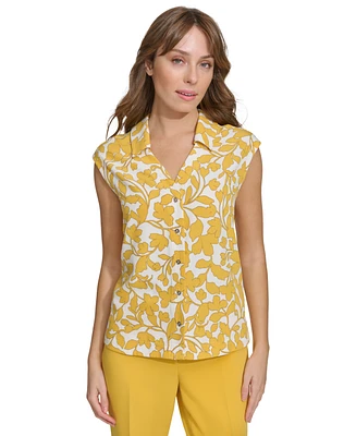 Tommy Hilfiger Women's Floral-Print Button-Down Collared Top