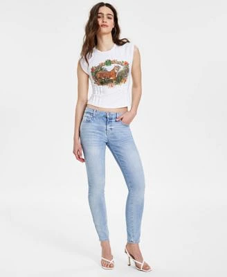 Guess Womens Sleeveless Tiger Graphic Corset T Shirt Mid Rise Sexy Curve Skinny Jeans