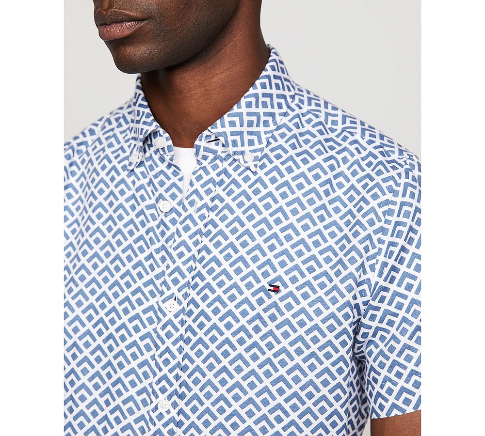 Tommy Hilfiger Men's Slim Fit Short Sleeve Geometric Print Button-Front Shirt