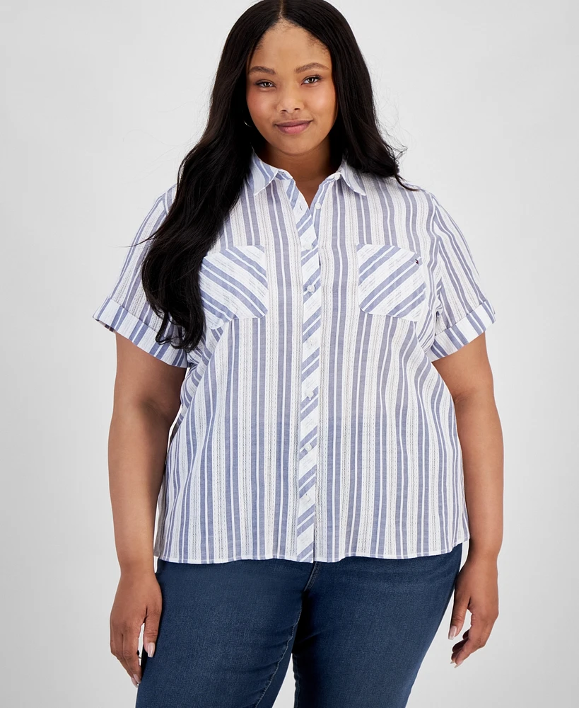 Tommy Hilfiger Plus Cotton Dobby Stripe Camp Shirt