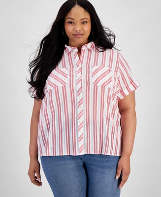 Tommy Hilfiger Plus Cotton Dobby Stripe Camp Shirt