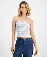 Rebellious One Juniors' Striped Lettuce Edge Tube Top