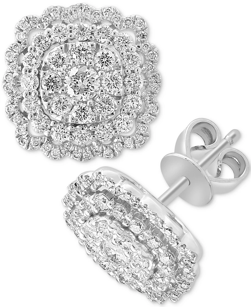 Effy Diamond Cluster Stud Earrings (1-1/20 ct. t.w.) in 14k White Gold