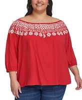 Tommy Hilfiger Plus Off-The-Shoulder Embroidered Top