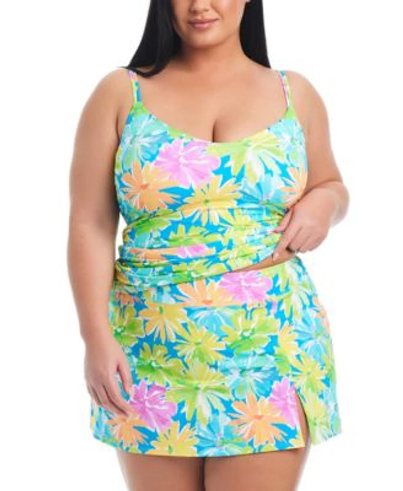 Bleu By Rod Beattie Plus Size Scoop Neck Tankini Top High Waist Skirted Bikini Bottoms