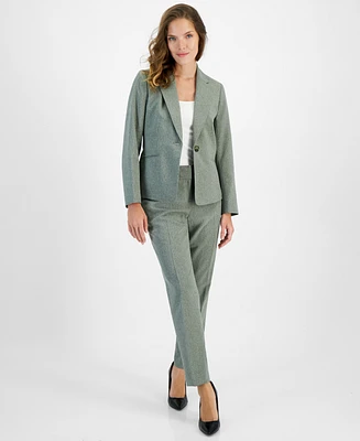 Le Suit Pinstripe One-Button Jacket & Slim-Fit Pantsuit, Petite Regular