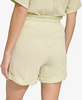 Andrew Marc Sport Women's High Rise Gauze Shorts with Rolled Cuff