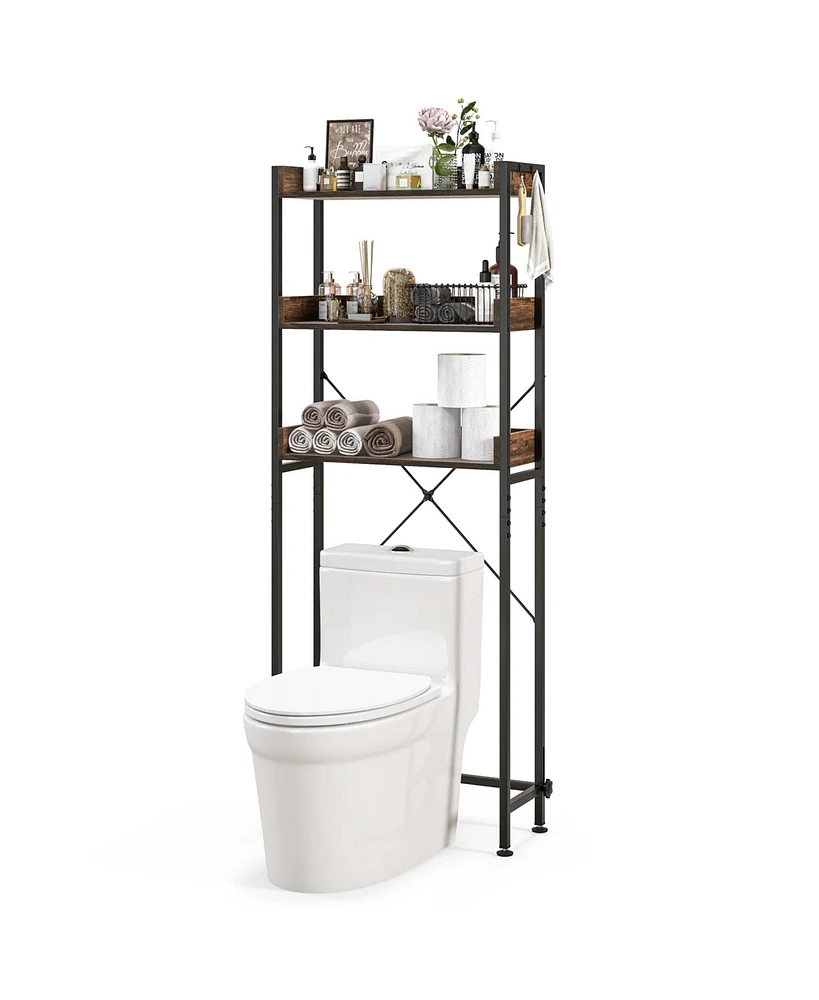 Costway 3-Tier Over-The-Toilet Bathroom Shelf Metal Frame Space Saver Rack with 4 Hooks