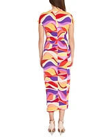 Donna Morgan Women's Printed Faux-Wrap Midi Dress