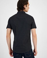 A|X Armani Exchange Men's Short Sleeve Button-Front Double Dash Print Shirt, Created for Macy's