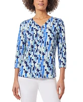 Jones New York Women's Printed Moss Crepe Embellished-Neck Top