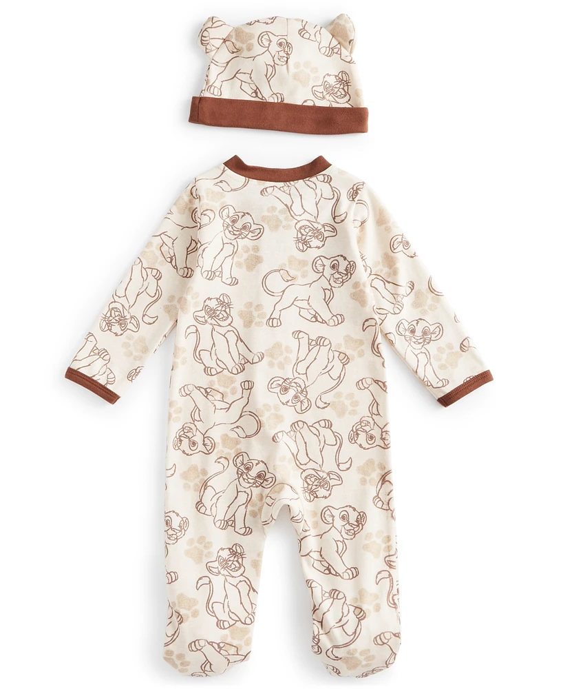 Disney Baby Boys The Lion King Footed Coverall & Hat, 2 Piece Set