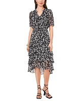 Vince Camuto Women's Printed Puff-Sleeve Tiered Midi Dress