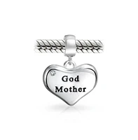 Bling Jewelry White Crystal Accent Bff Word Heart Shape God Mother Dangle Bead Charm For Women Oxidized Sterling Silver Fit European Bracelet