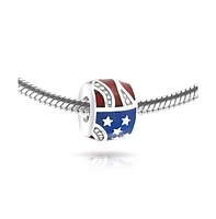 Bling Jewelry Red White Blue Stripe Holiday American Usa Patriotic Flag Star Charm Barrel Bead For Women Sterling Silver Fits European Bracelet