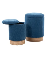 Marla Contemporary Nesting Ottoman Set Wood and Fabric by Lumisource